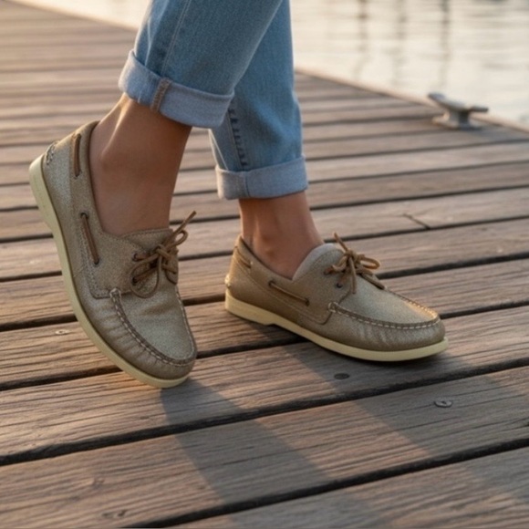 Sperry Shoes - Sperry Top-Sider Womens Shoe 9M Gold Glitter Casual Boat Shoes Fashion Sneaker